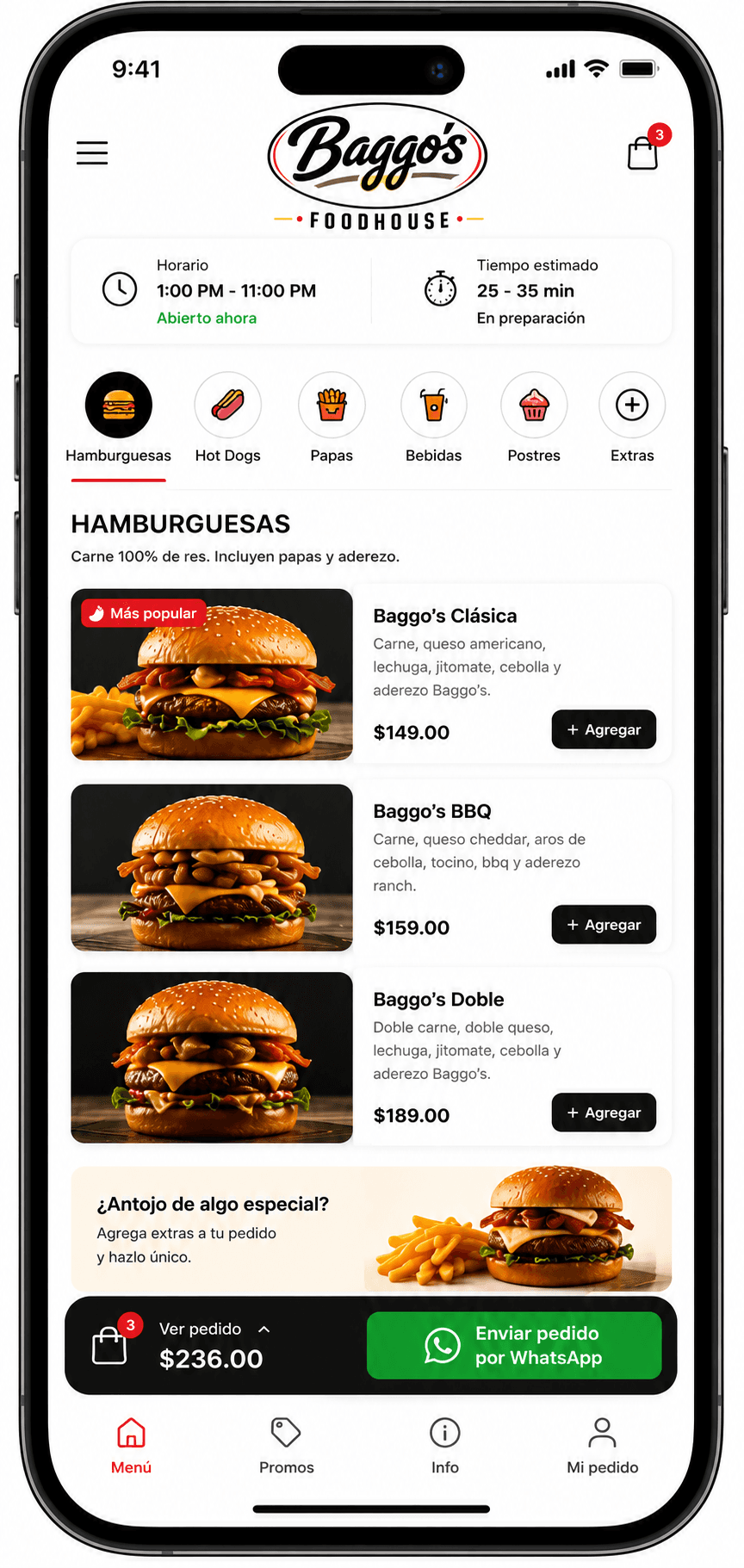 App de Baggo's Foodhouse en celular